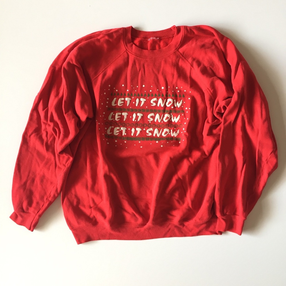 Vintage 80s Let It Snow Red Sweatshirt L XL